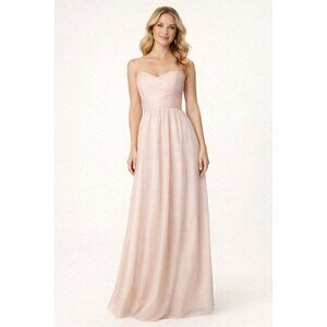 Amsale Light Pink  Blush Heart Shape Hem Long Flowy Dress Size 6 100% silk Prom